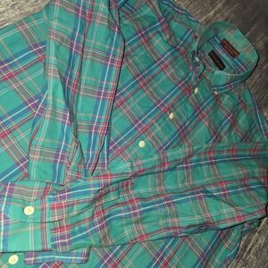 VTG Chaps Ralph Lauren Plaid Button Down Shirt Men's Medium‎ Teal Long Sleeve